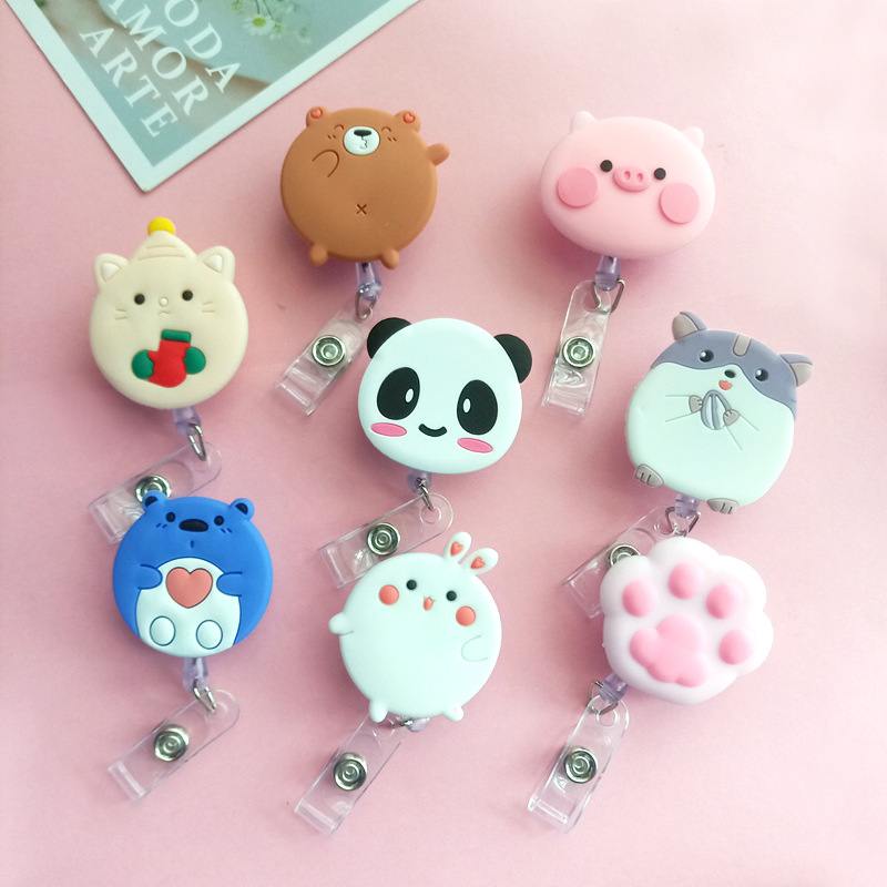 Kawaii Tech Accessories - Cartoon Panda Hamster Cat Badge Reels